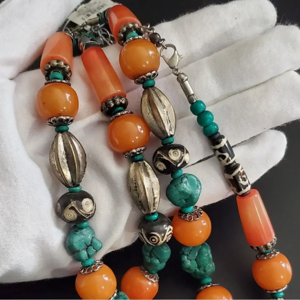 NWT Bohemian Boho Orange Bead Lot of 2 Necklaces‎ 19 to 22 in. World Mrkt India